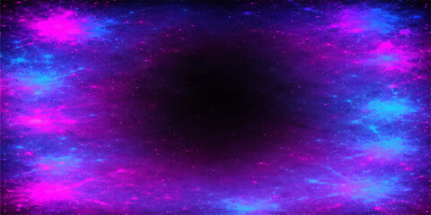 A deep blue and purple abstract galaxy background featuring a fantasy nebula with bright stars and cosmic dust glowing in the dark outer space universe © RD Visuals