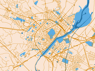 Fototapeta premium Street network map of Lleida, Spain, cream map with golden roads
