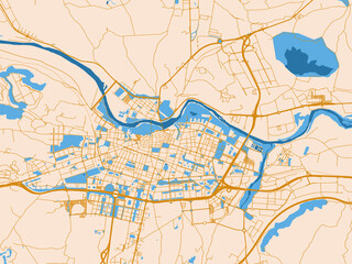 Fototapeta premium City layout poster — Logrono, Spain – golden linework with blue water