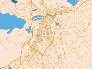 Fototapeta premium Minimal city map of Lorca, Spain with cream map with golden roads