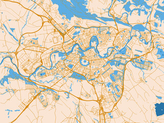 Fototapeta premium City map poster of Pamplona, Spain – golden linework with blue water