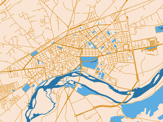 Fototapeta premium Minimal city map of Talavera de la Reina, Spain with cream map with golden roads