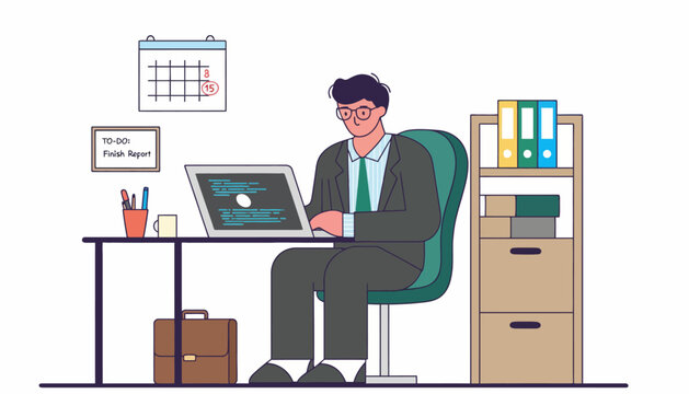 Focused professional developer diligently working on a laptop, writing code in an organized office environment, symbolizing productivity, efficient workflow, and career growth in the technology sector