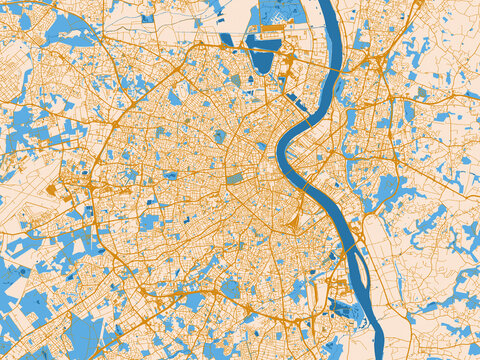 City map of Bordeaux, France &ndash; gold and blue map palette