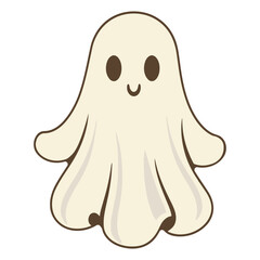 Obraz premium A cute cartoon ghost character with a smiling face and outstretched arms in a minimalist vector illustration