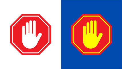 Obraz premium Stop Sign Icons with Open Hand Symbol Set