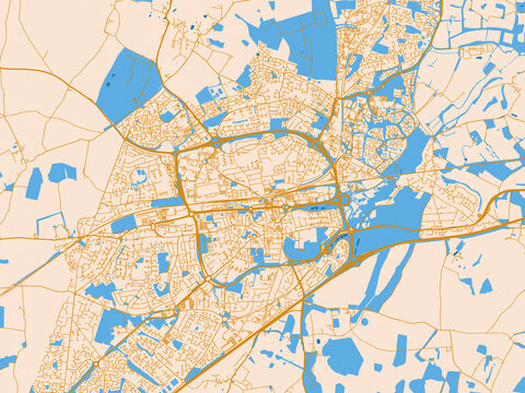 Minimal city map of Basingstoke, United Kingdom with light cream and blue contrast