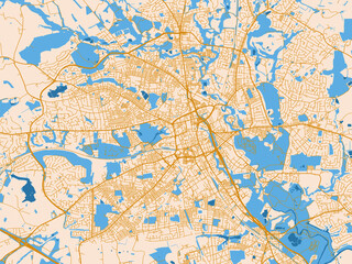 Fototapeta premium Street network map of Bolton, United Kingdom, light cream and blue contrast