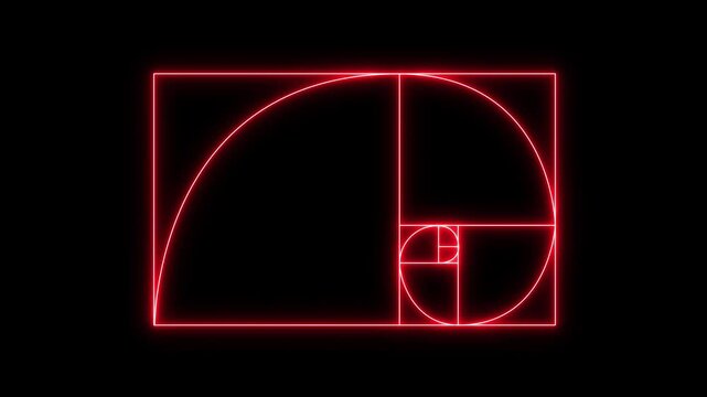 glowing neon Golden Ratio Fibonacci sequence golden number icon on black background. Golden ratio transparent video. neon Fibonacci spiral golden ratio icon.transparent background 4k visuals