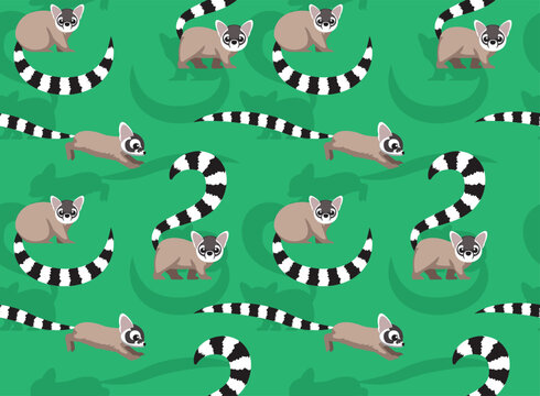 Ringtail Cartoon Cute Character Seamless Background Wallpaper Pattern