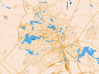 Naklejka premium City map of Crewe, United Kingdom – cream map with golden roads