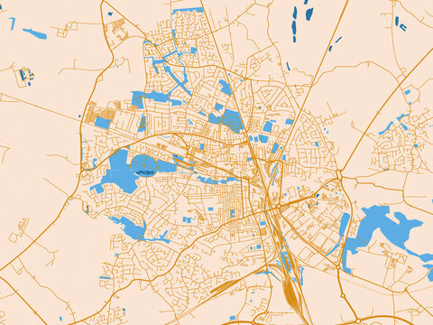 City map of Crewe, United Kingdom &ndash; cream map with golden roads