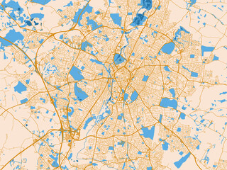 Fototapeta premium Urban map poster of Leicester, United Kingdom – cream map with golden roads