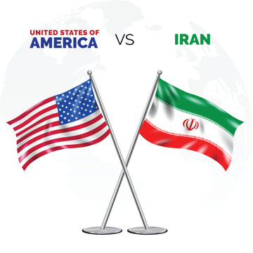 USA United States of America vs Iran Iranian, USA Flag vs Iran Flag, America Flag on pool.
