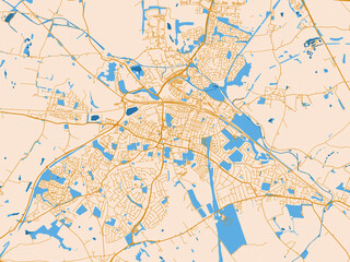 Fototapeta premium Minimal city map of Rugby, United Kingdom with golden linework with blue water