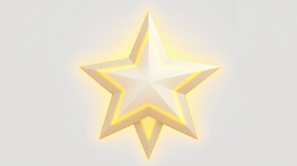 Obraz premium Bright star icon. Golden glow surrounds white shape. Simple design, clean lines, elegant presentation. Symbol represents achievement.