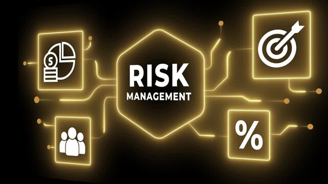 Risk Management concept on the transparent background. Financial Data for Decision Making and Corporate Security Solutions. Motion graphics of financial risk idea. 4k video animation.