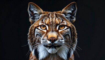 Obraz premium Intense Close-Up Portrait of a Majestic Bobcat with Piercing Eyes on a Dark Background.