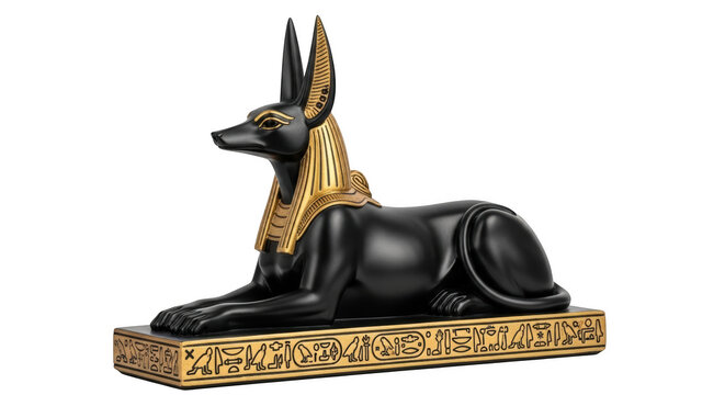 Egyptian god anubis statue isolated on transparent background