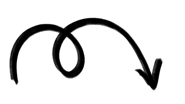 Black double hump curved arrow pointing down right