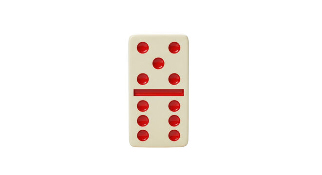 A single domino tile with five red pips on the top half and six red pips on the bottom half isolated on transparent background