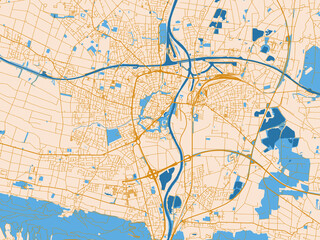 Obraz premium City map poster of Minden, Germany – gold and blue map palette