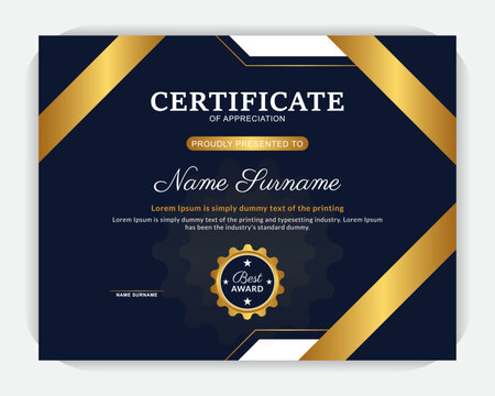 Print ready colorful corporate certificate poster template, Modern award design, elegant gold diploma certificate design, Professional creative Luxury corporate diploma certificate