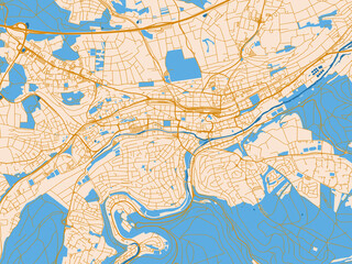 Fototapeta premium Minimal city map of Pforzheim, Germany with golden linework with blue water