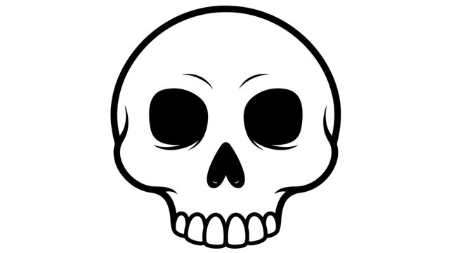 Cute skull cartoon illustration minimal skeleton head icon black vector design