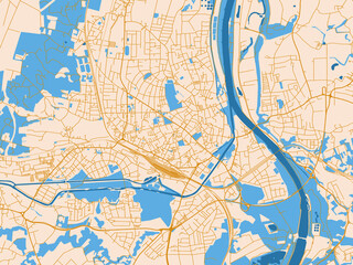Naklejka premium Urban map poster of Rosenheim, Germany – gold and blue map palette