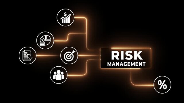 Risk Management concept on the transparent background. Financial Data for Decision Making and Corporate Security Solutions. Motion graphics of financial risk idea. 4k video animation.