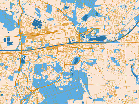 Urban map poster of Wolfsburg, Germany &ndash; mustard-gold streets on cream