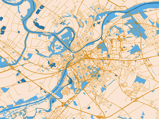 Fototapeta premium City layout poster — Gyor, Hungary – mustard-gold streets on cream