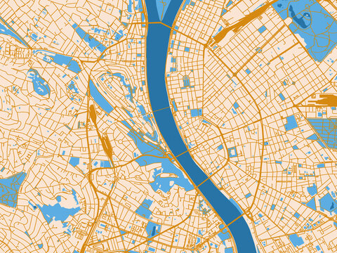 Urban map poster of Budapest City Center, Hungary &ndash; light cream and blue contrast