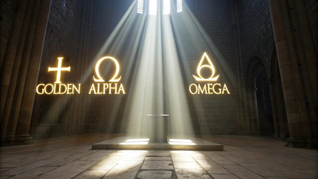 Golden alpha omega symbols in cathedral