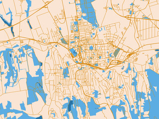 Fototapeta premium Minimal city map of Kaposvar, Hungary with mustard-gold streets on cream