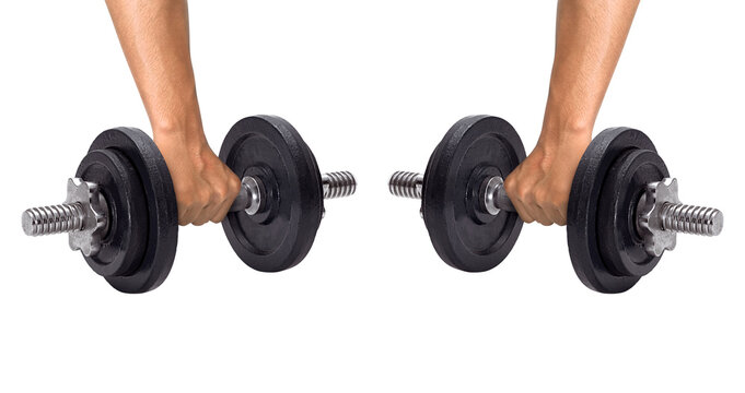 Hand holding adjustable dumbbell for fitness and exercise