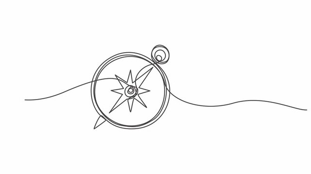 vector illustration of a compass,Continuous one line drawing of traveller compass Animation