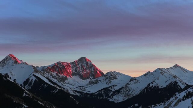 Capitol Peak Wilderness winter alpenglow sunset nature panoramic landscape aerial drone Colorado 14er Aspen Snowmass valley Elk Range last light Rocky Mountains Longs Peak Maroon Bells circle right