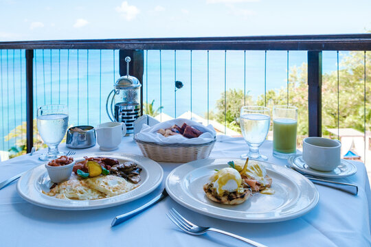 Enjoying a luxurious breakfast with a stunning view in Saint Lucia Caribbean paradise