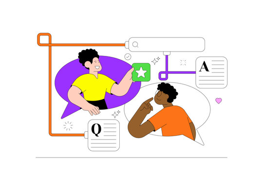 Customer Support and Community Management Illustration with Diverse Friendly Team and Chat Bubbles