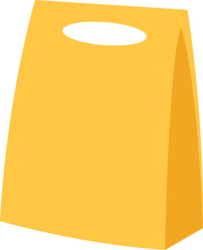 Stylized yellow shopping bag vector illustration with handle.