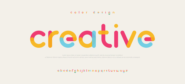 Creative Uppercase Lowercase and Number font. Modern logo typography festive letter set for rainbow logo, headline, color cover title.