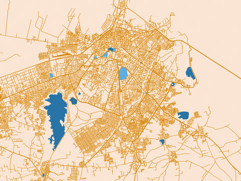 City layout poster &mdash; Bhavnagar, India &ndash; golden linework with blue water