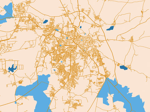 Minimal city map of Bidar, India with light cream and blue contrast