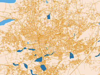 Fototapeta premium Minimal city map of Coimbatore, India with light cream and blue contrast