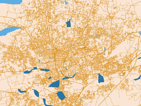 Minimal city map of Coimbatore, India with light cream and blue contrast