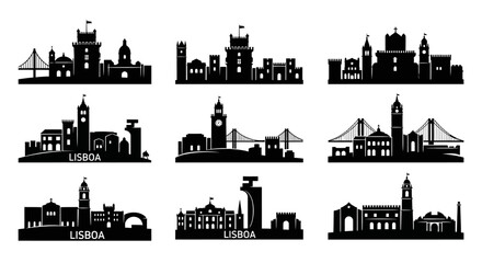 Obraz premium Lisbon Skyline Silhouettes: Iconic Landmarks Collection