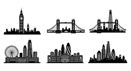 Fototapeta premium London Skyline Silhouette - Iconic Landmarks Collection