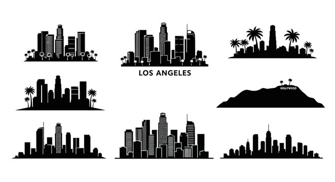 Los Angeles Skyline Silhouette Collection: Diverse Cityscapes and Landmarks